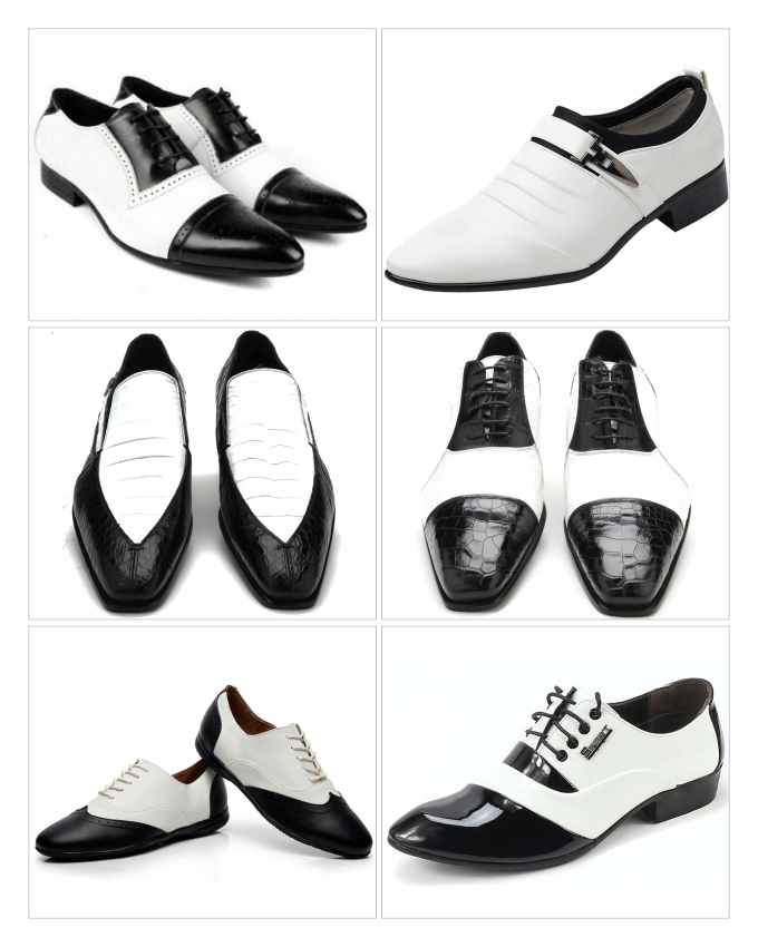 کفش های چرمی مردانه با پستایی (Uppers) سیاه و سفید
